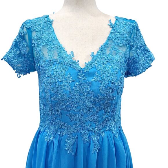 Elegant Blue Chiffon Lace Detail Maxi‎ Bridesmaid or Wedding Guest Dress Size 10 - Picture 6 of 12
